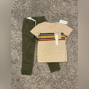 Cat & Jack Woven Pull-on Jogger Pants size - Olive Green And T-shirt  Size 5T